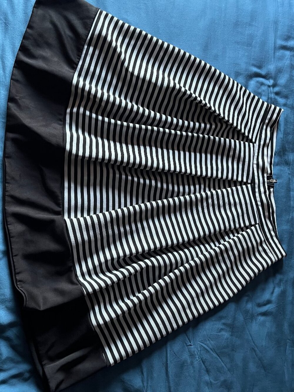 Black and White Striped Midi Skirt - Medium